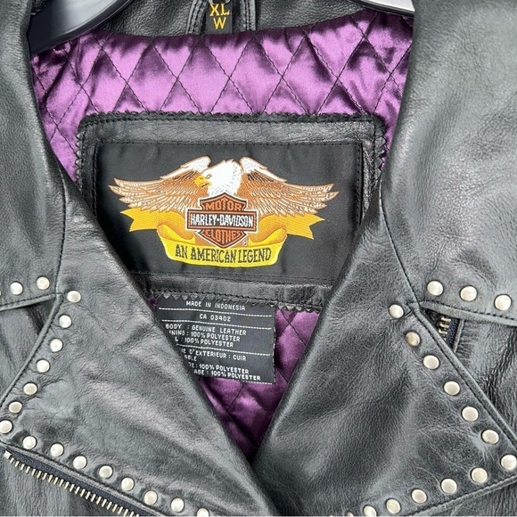Harley-Davidson Women's Black Leather Full Zip Motorcycle Jacket - Size XL - Picture 6 of 9